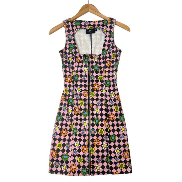 Lazy Oaf Retro Daisy Dress Checker Pink Zip Up size UK6/US2 Groovy Maximalist - Picture 2 of 11